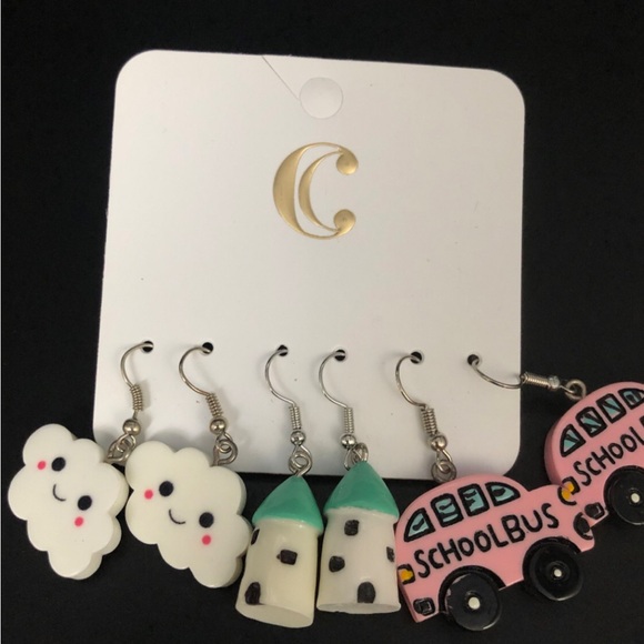 Charming Charlie school bus and cloud barn resin 3 pack set earrings jewelry - Picture 3 of 3